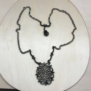 Vintage 70's pewter convertable necklace-bracelet filligreen medallion pendant.
